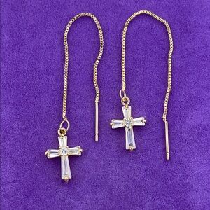 💛 Classic 18k Gold Plated Cross Dangle Threader Earrings